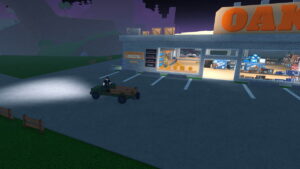 Oaklands player sitting in the truck in the parking lot of the Oak Store.