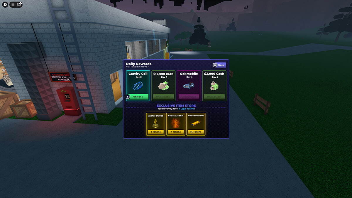 The Daily Rewards menu in Oaklands.