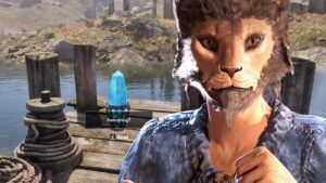 Elder Scrolls IV: Oblivion Remastered Khajit next to a dark souls-like messaging stone