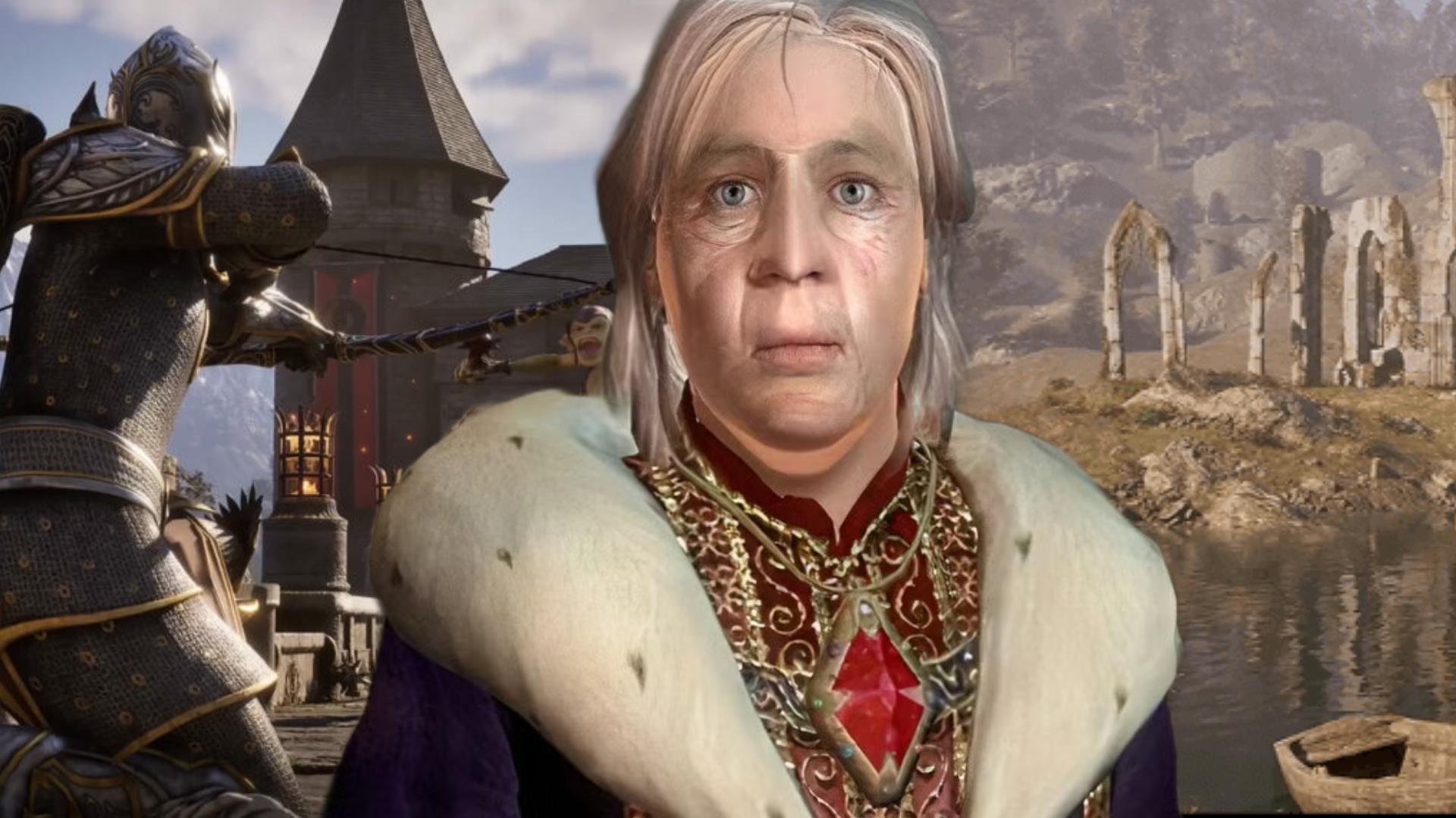 Patrick Stewart's Uriel Septum in front of Elder Scrolls Oblivion Remastered screenshots