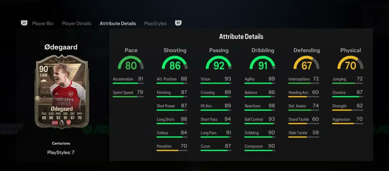 odegaard centurions player profile fc 24