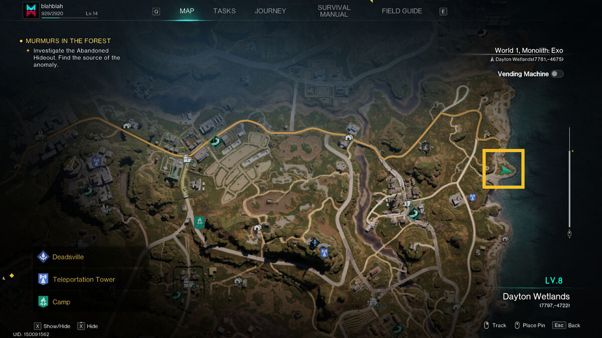Once Human A Miracle Chase: map with annotation.