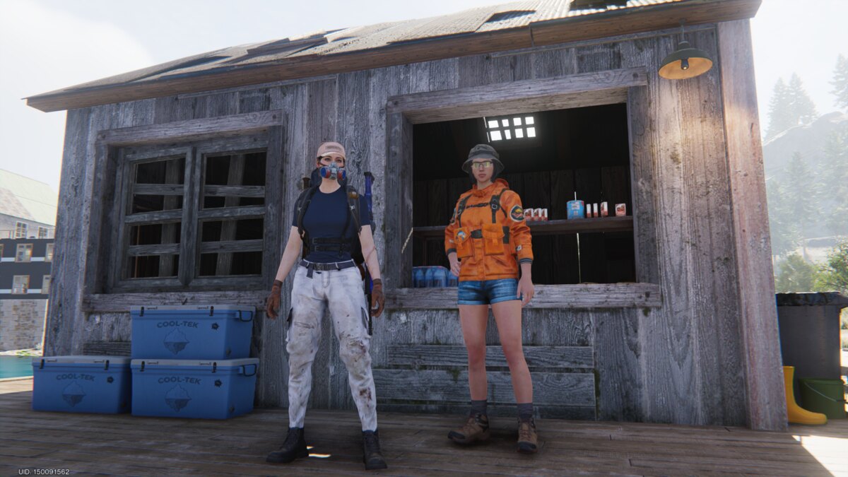 Once Human best fishing locations: Margerie and a meta-human posing.