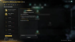 Once Human best specializations: in-game Memetics menu.