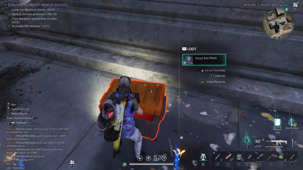 Once Human Blueprints: meta-human looting a crate.