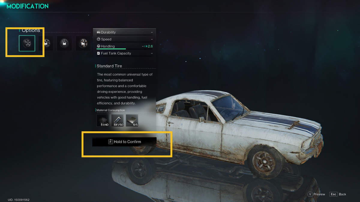 Once Human how to get a car: garage crafting menu.