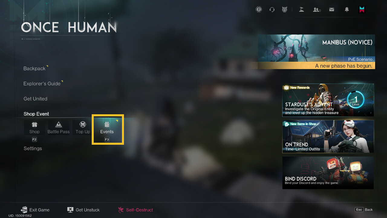Once Human codes: in-game menu.