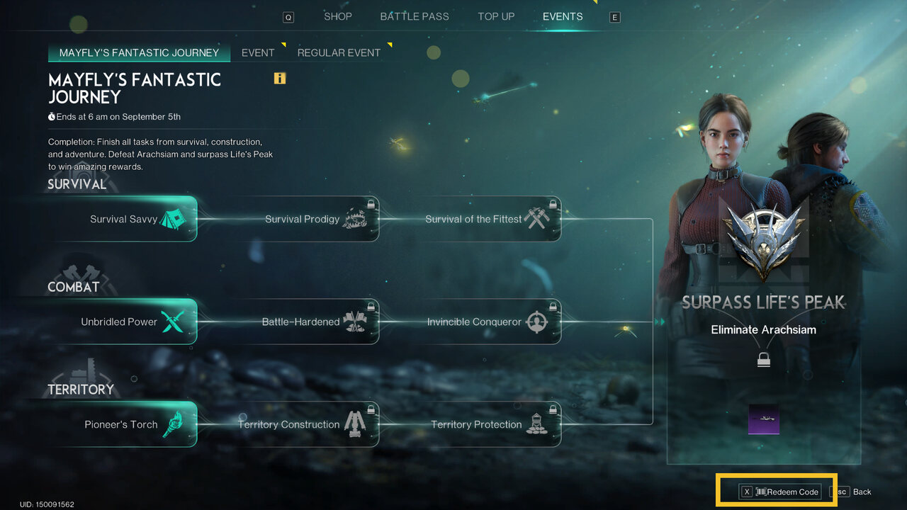 Once Human codes: in-game menu.