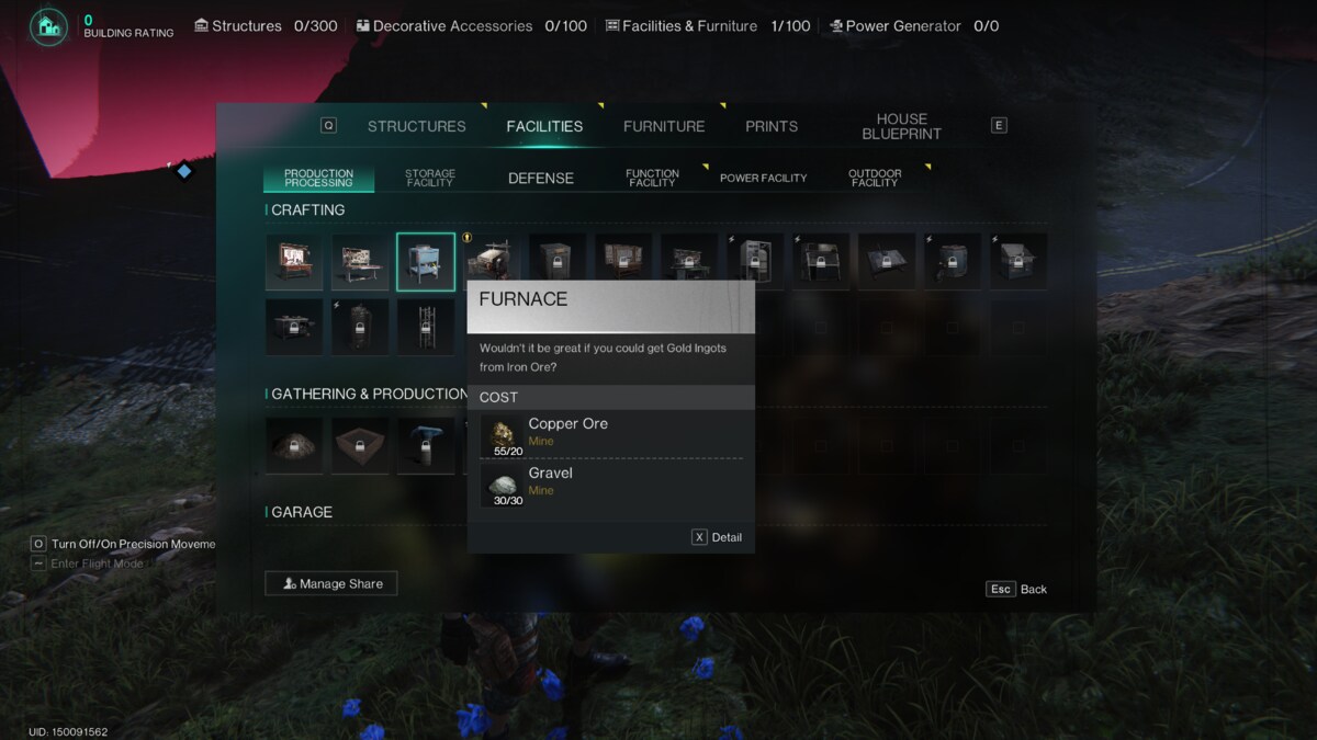 Once Human Copper: in-game furnace menu.