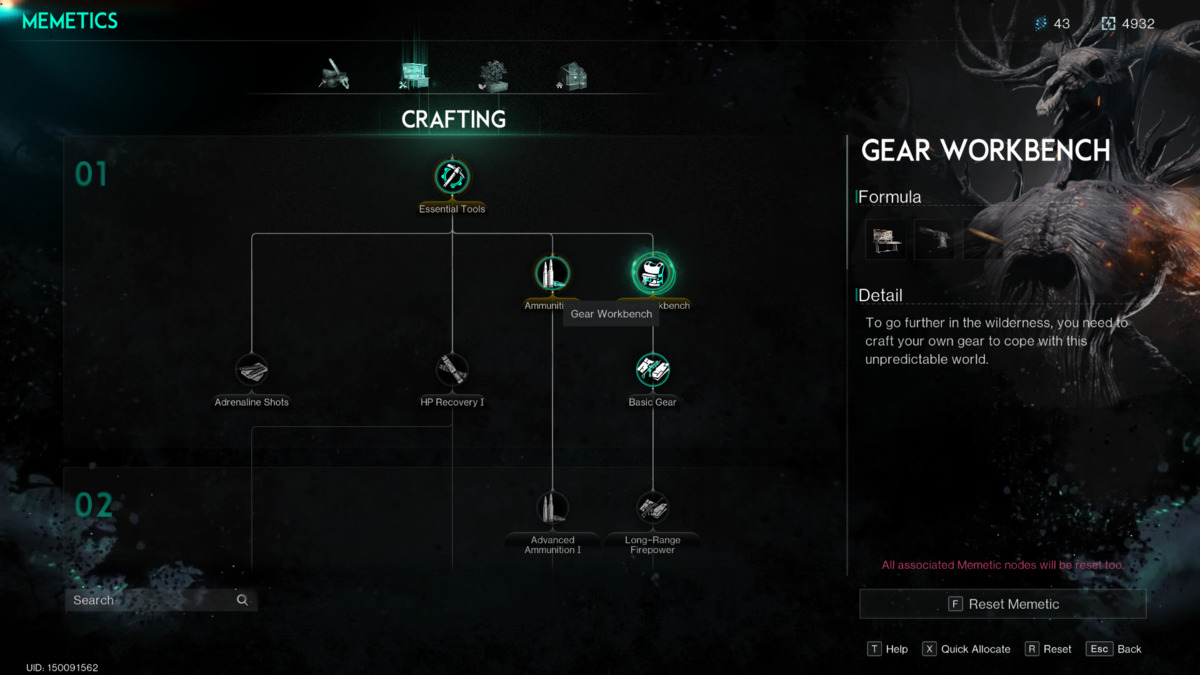 Once Human craft guns: Memetics menu.
