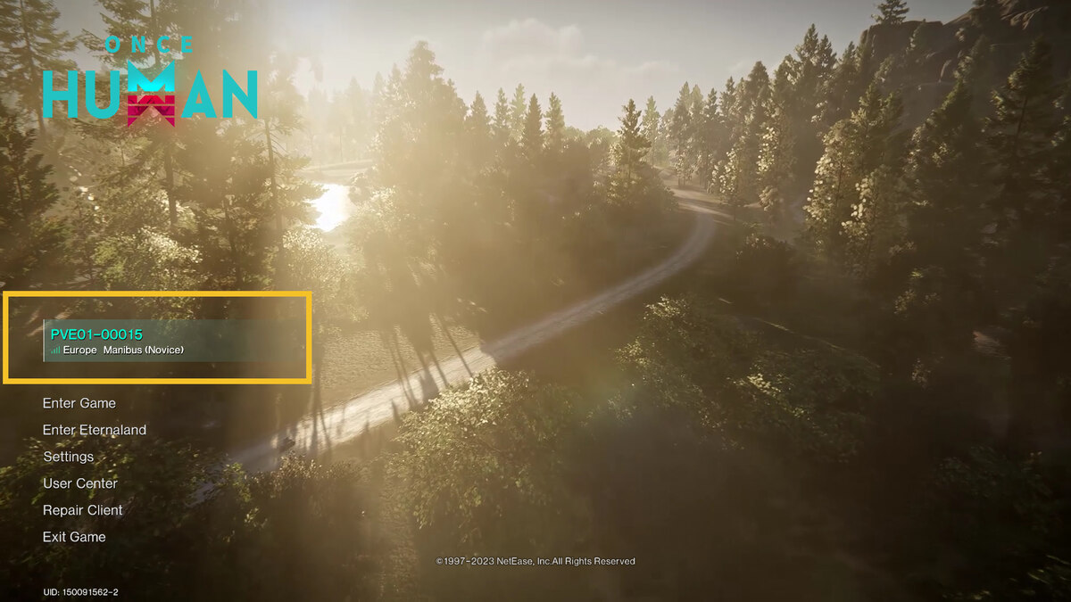 Once Human delete character: main menu.