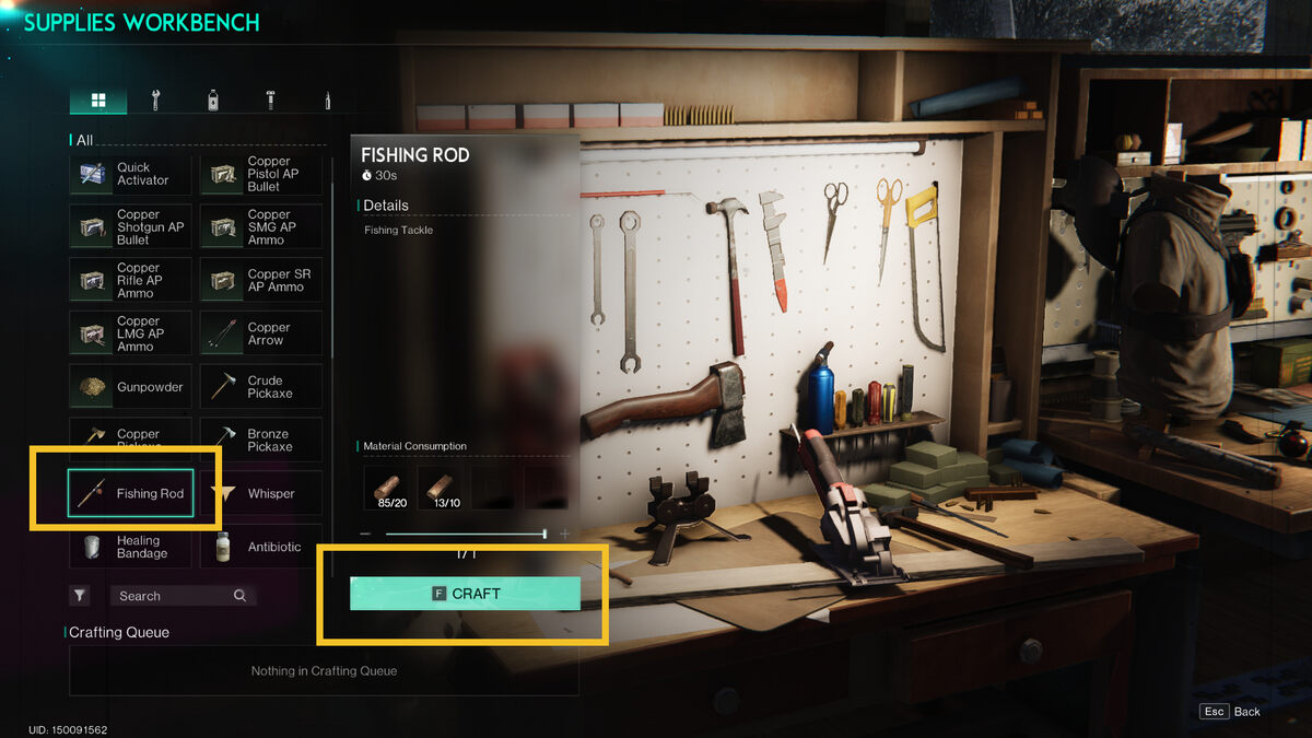 Once Human how to fish: in-game menu.