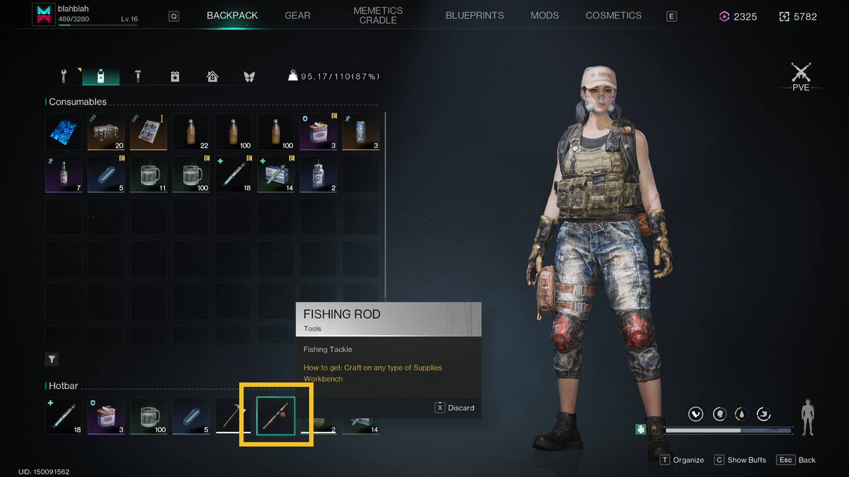 Once Human how to fish: in-game menu.