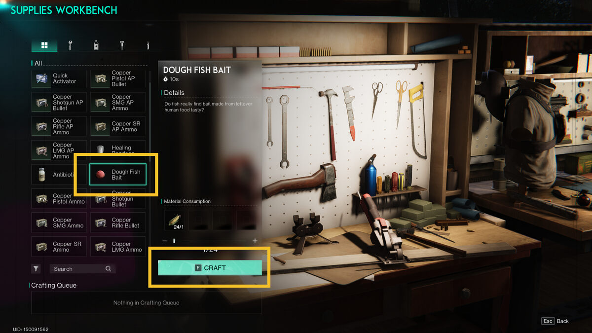 Once Human how to fish: in-game menu.