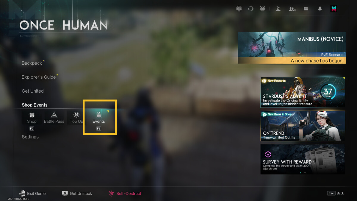 Once Human invite code: invite code screen.