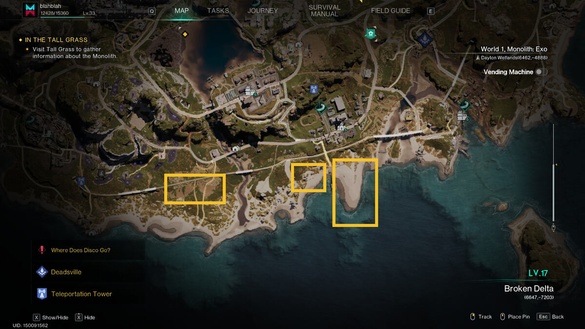 Once Human Lethal Rabbit: rabbit farming spots highlighted on the map.