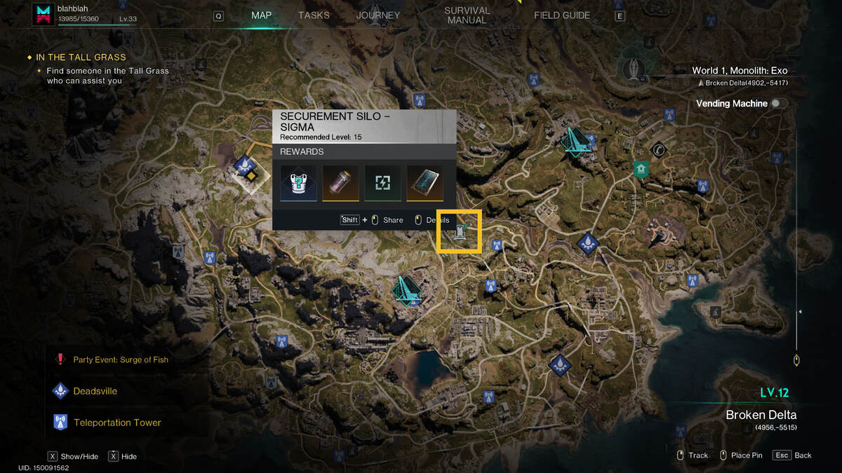 Once Human Mr. Wish: silo location on the map.