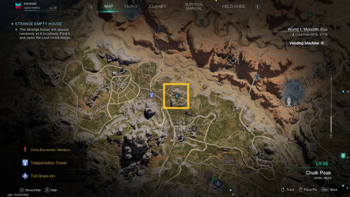 Once Human Strange Empty House quest locations: moving house location on the map.
