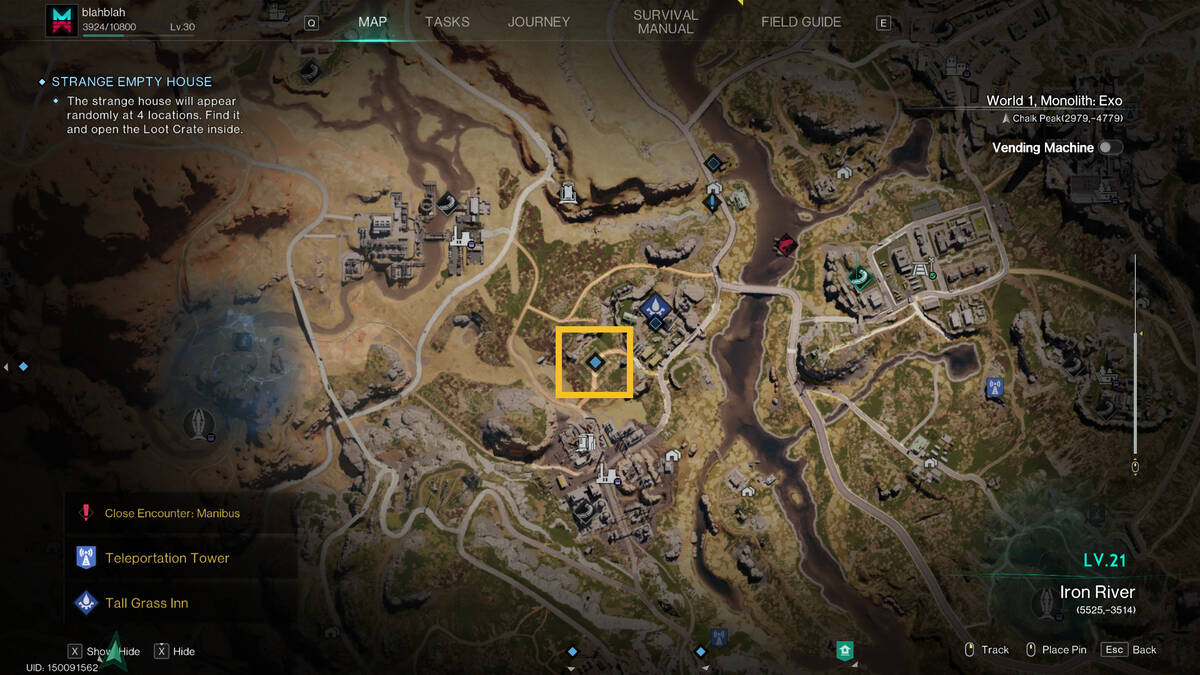 Once Human Strange Empty House quest locations: moving house location on the map.