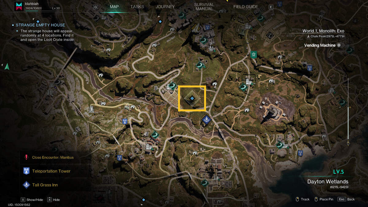 Once Human Strange Empty House quest locations: moving house location on the map.