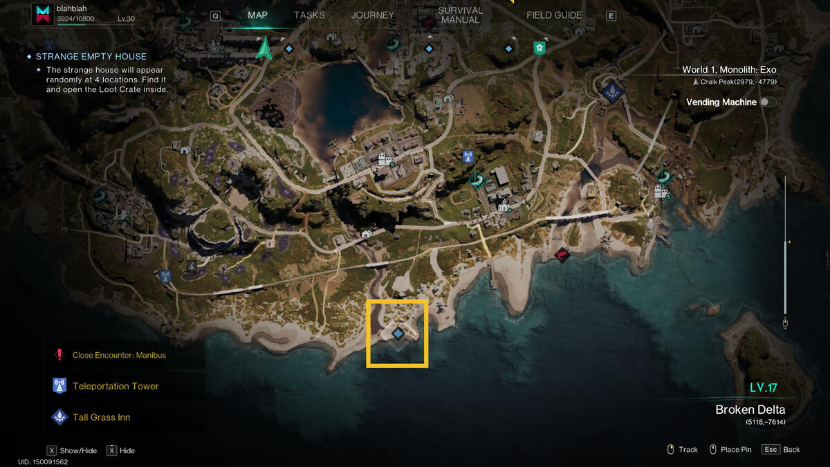 Once Human Strange Empty House quest locations: moving house location on the map.