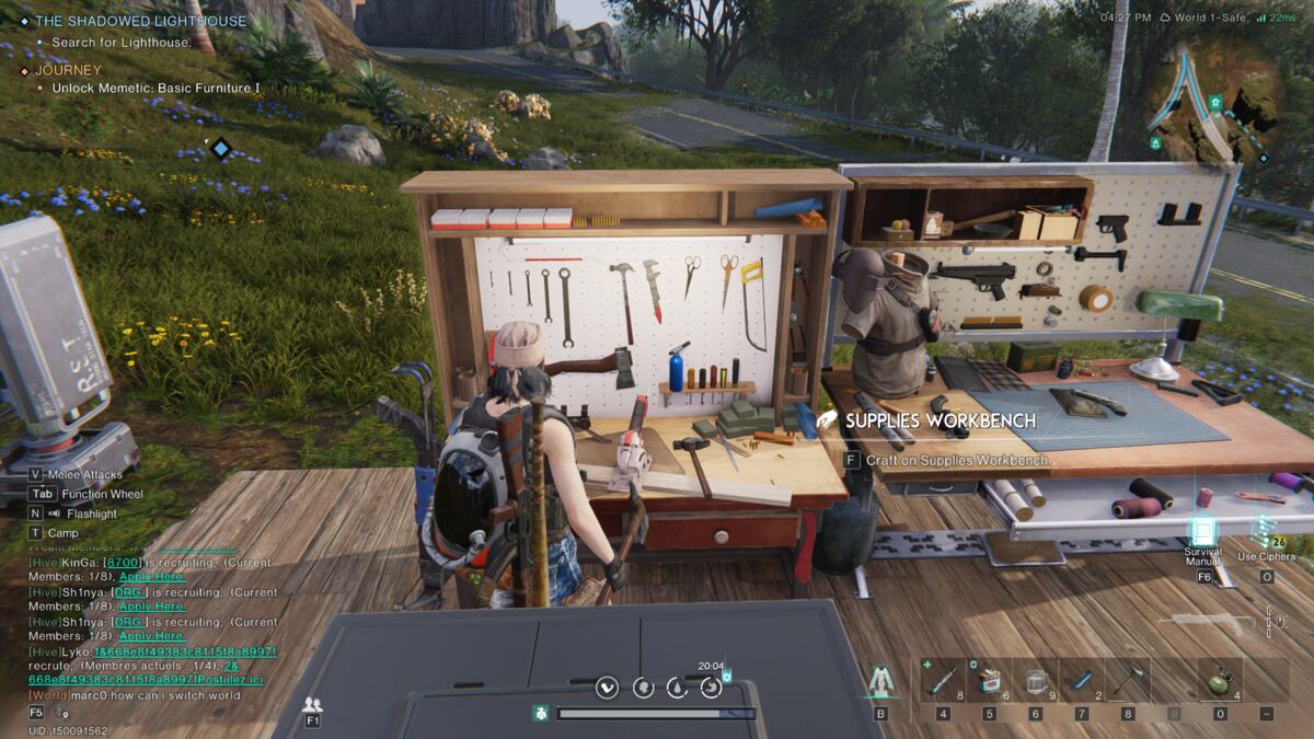Once Human Sulfur: Supplies Workbench menu.