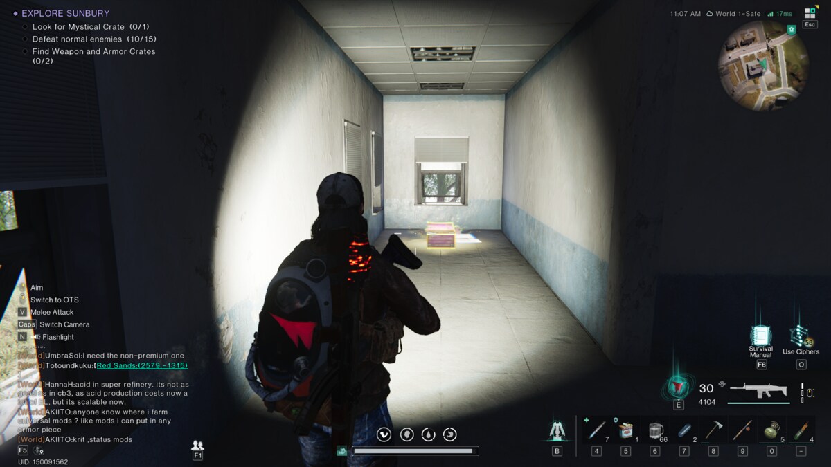 Once Human Subury Mystical Crate: meta-human standing near a weapon crate.