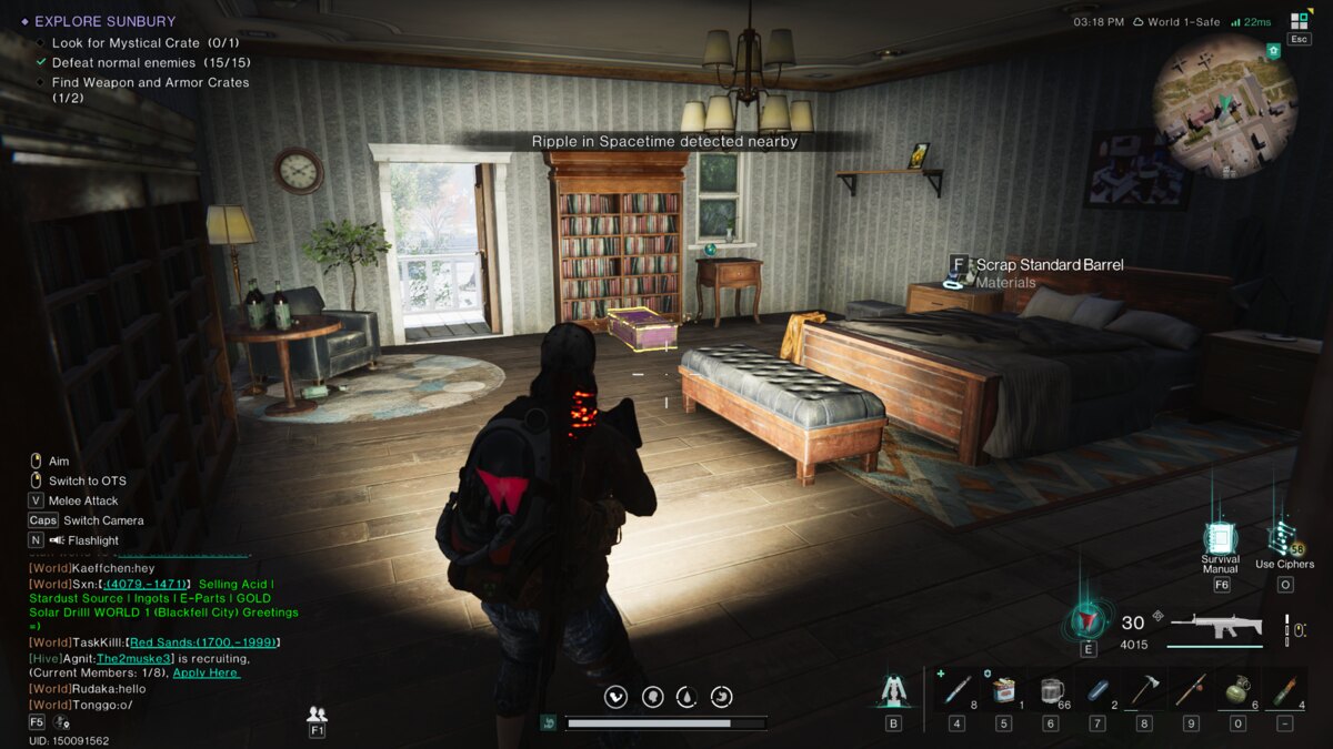 Once Human Subury Mystical Crate: meta-human standing near a weapon crate.