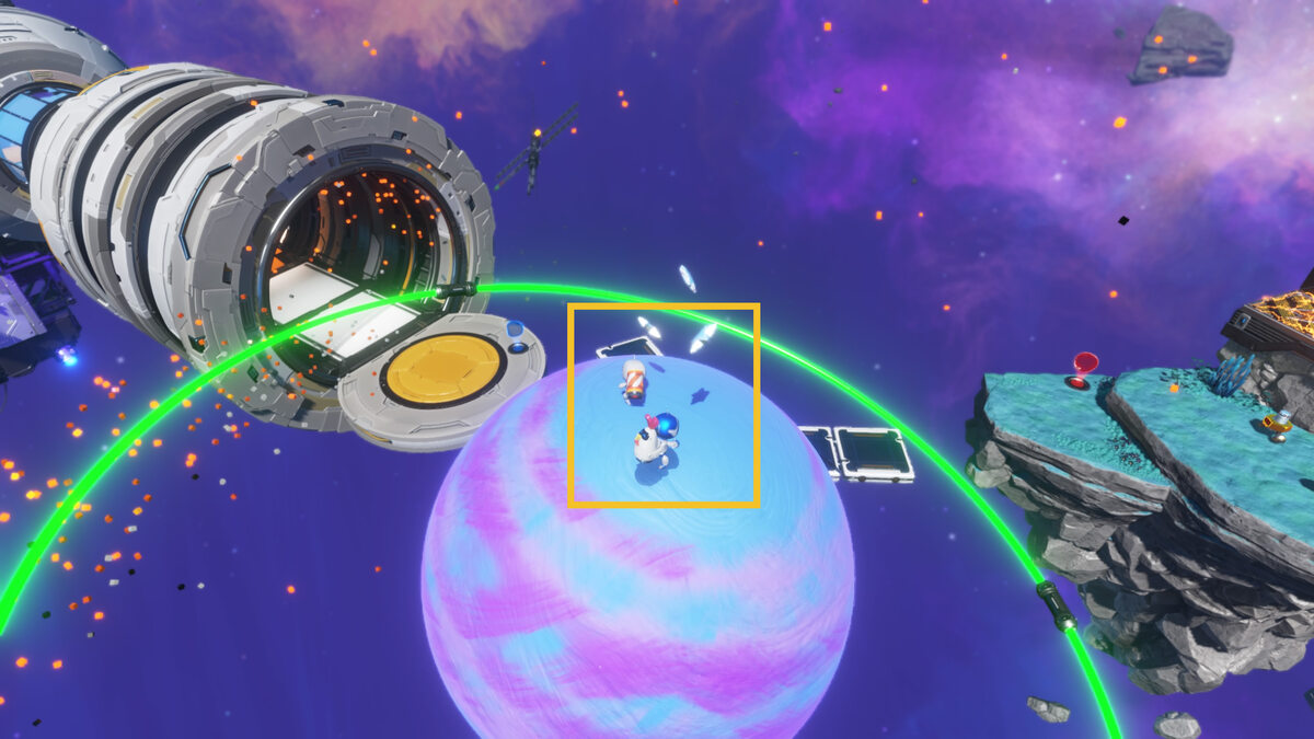 Astro Bot Orbital Blitz: Astro exploring a level in orbit.
