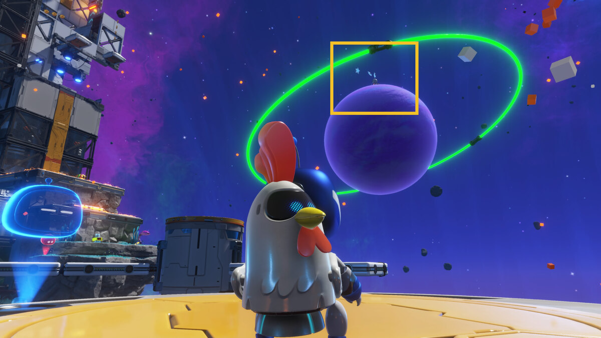 Astro Bot Orbital Blitz: Astro exploring a level in orbit.