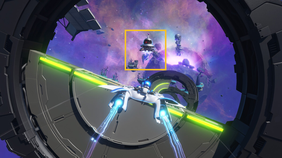 Astro Bot Orbital Blitz: Astro exploring a level in orbit.