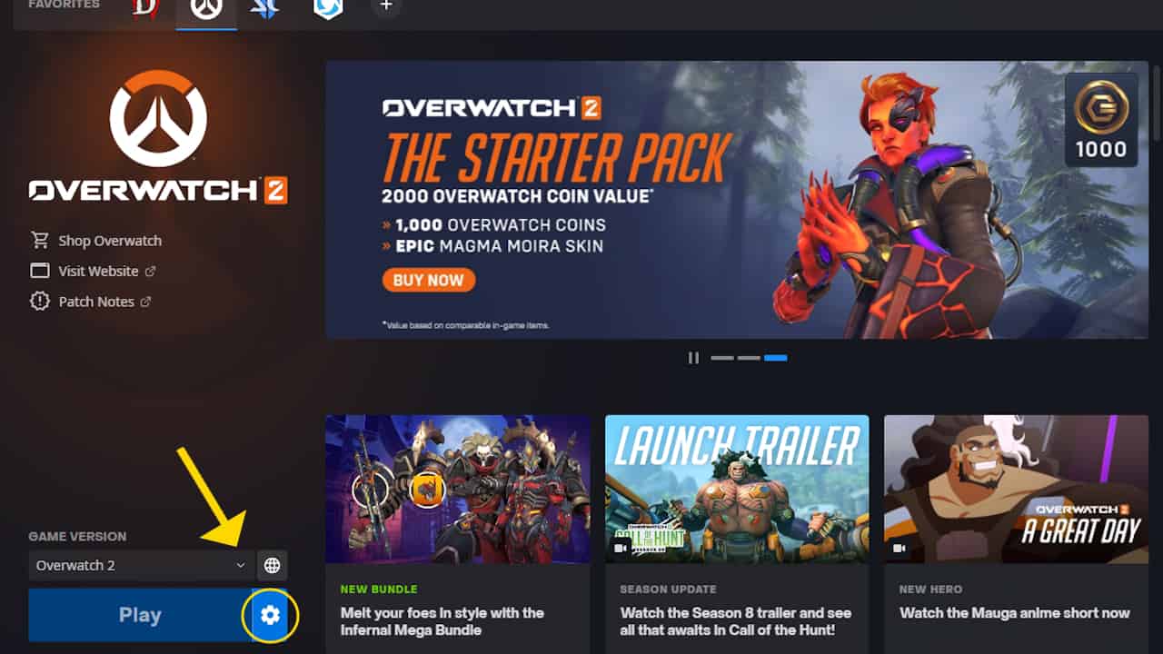 The Overwatch 2 launch screen on Battle.net