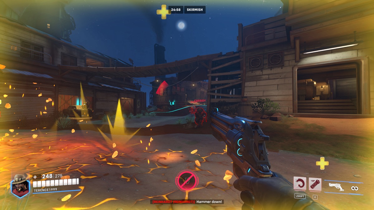 A player fights bots in Overwatch 2.