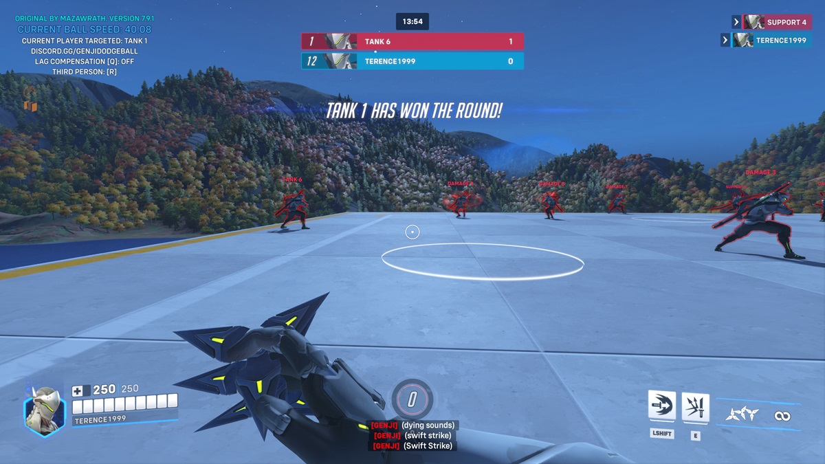 Genji Dodgeball custom game mode in Overwatch 2.