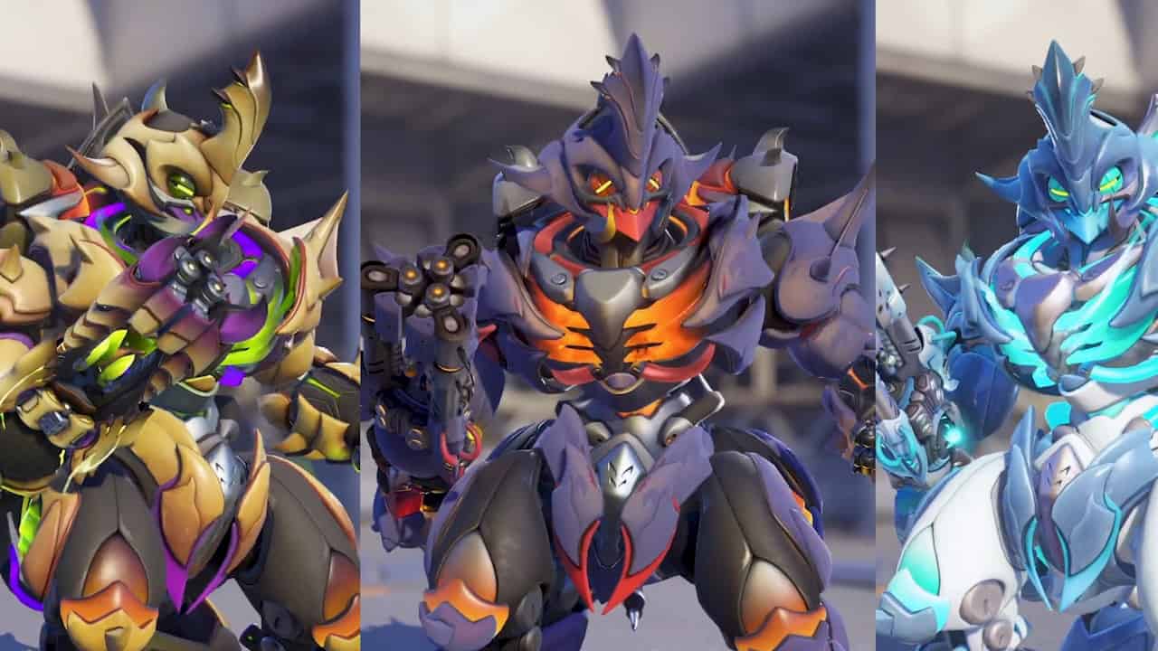 Three color palettes for the new Grand Beast Orisa skin.