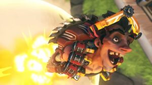 Junkrat being launched from an explosion in Overwatch 2.