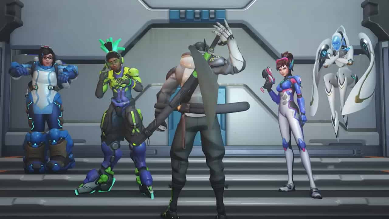 Overwatch 2 Season 8 patch notes: A team of heroes posing in front of a door.