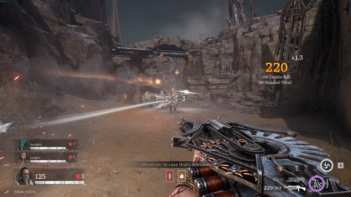 Painkiller preview: first-person view of a gun shooting at demons.