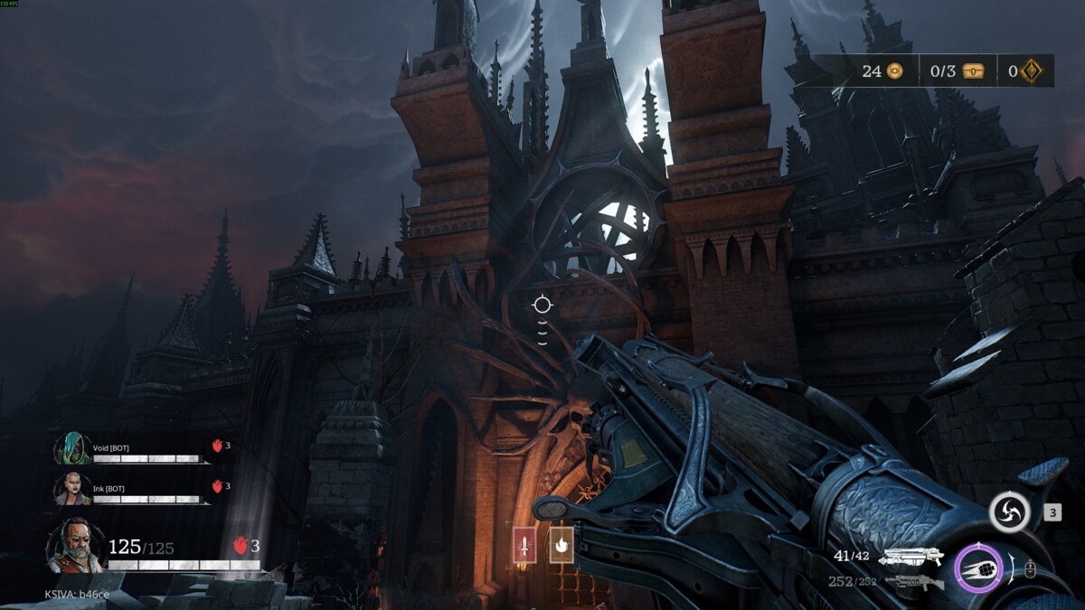 Painkiller preview: first-person view of a gun near a gate.