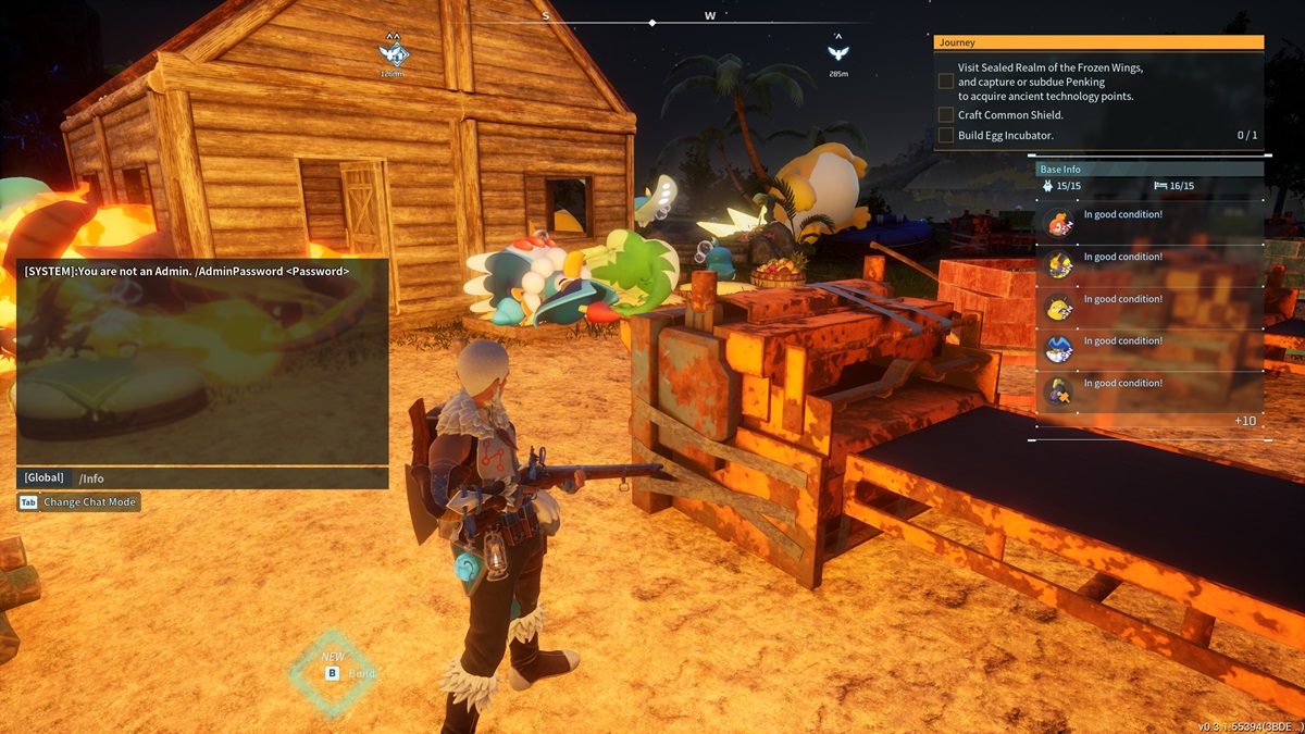 A player enters an admin command in Palworld.