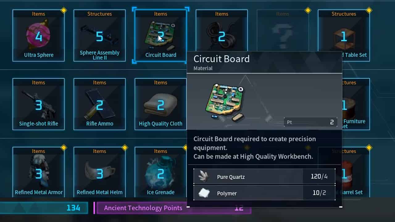 A Circuit Board in the Technology Menu in Palworld