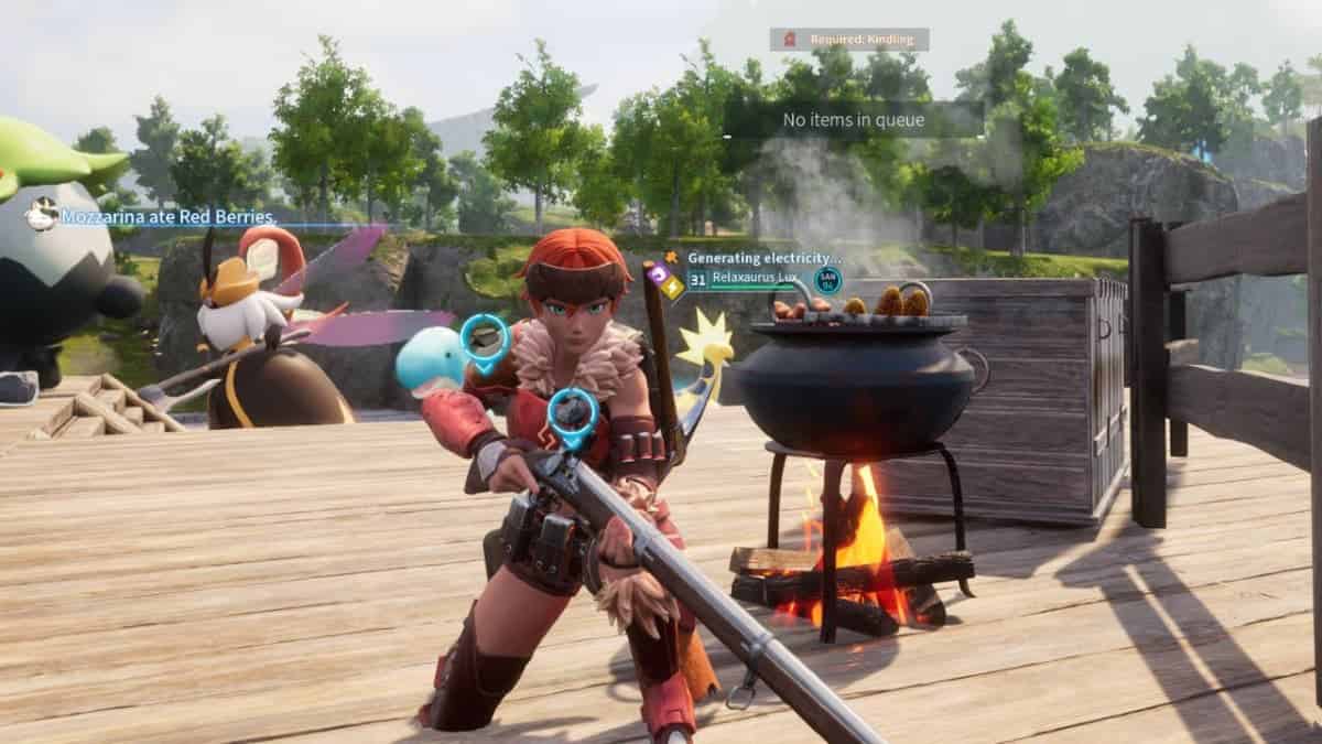 A woman is holding a sword in Palworld.
