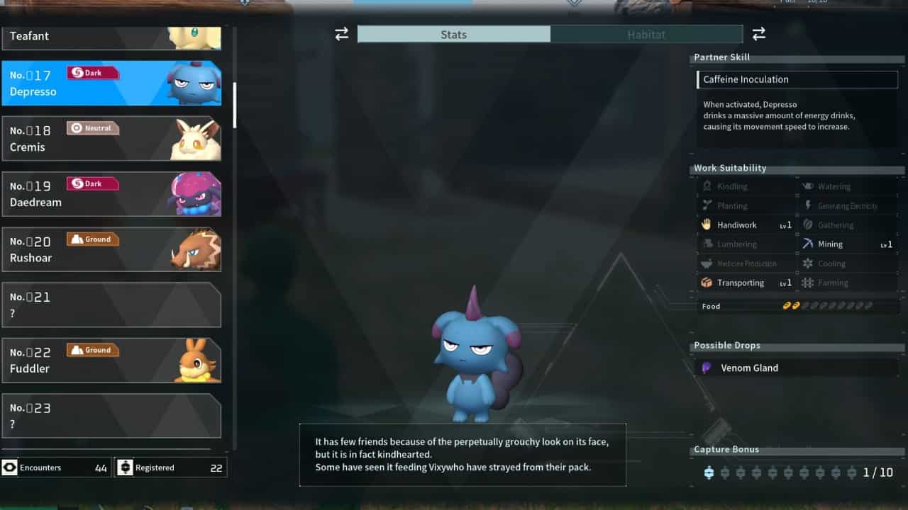 Palworld - Depresso locations, where to catch, skills, and drops