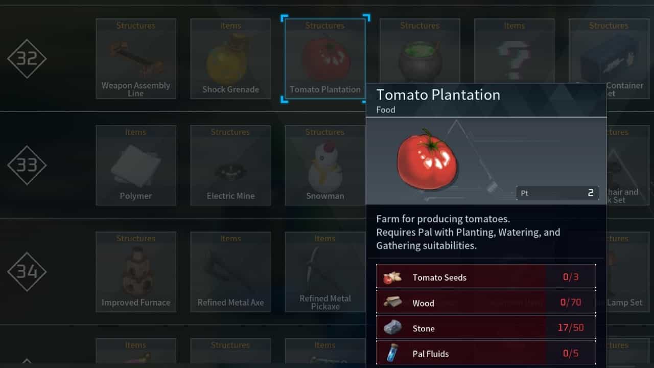 How to get Palworld tomato seeds easily: Tomato plantation on tech tree.