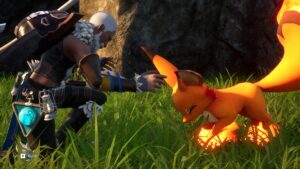 A player interacts with Foxparks in Palworld.