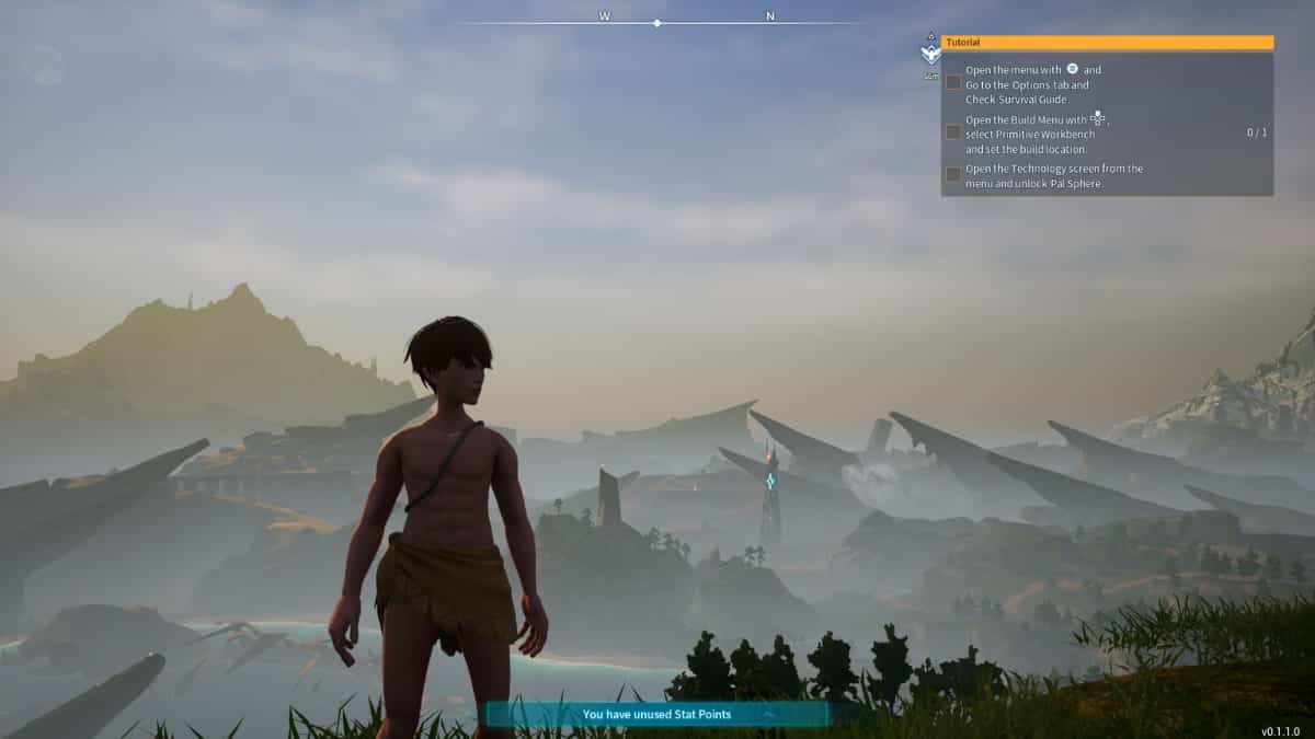 A man is standing on a hill in Palworld.
