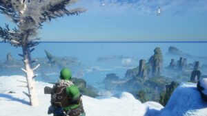 Palworld map size: landscape from a mountain view.