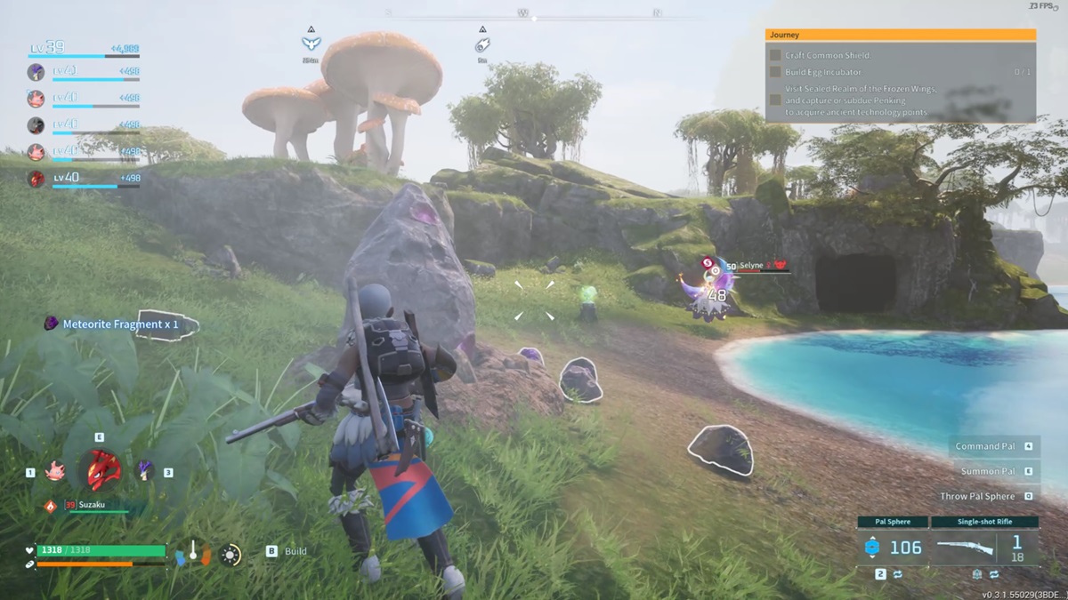 A player collects a Meteorite Fragment in Palworld.