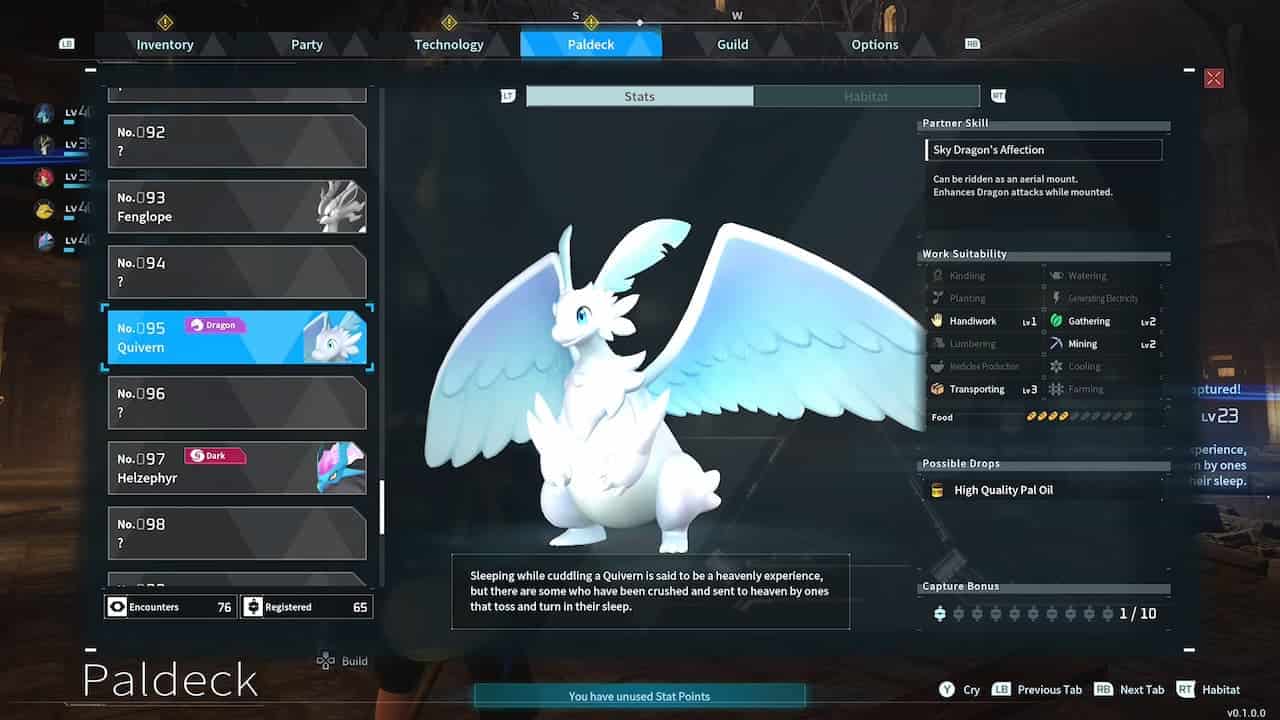 Quivern Palworld – Quivern spawn location, weaknesses, item drops, and breeding combinations