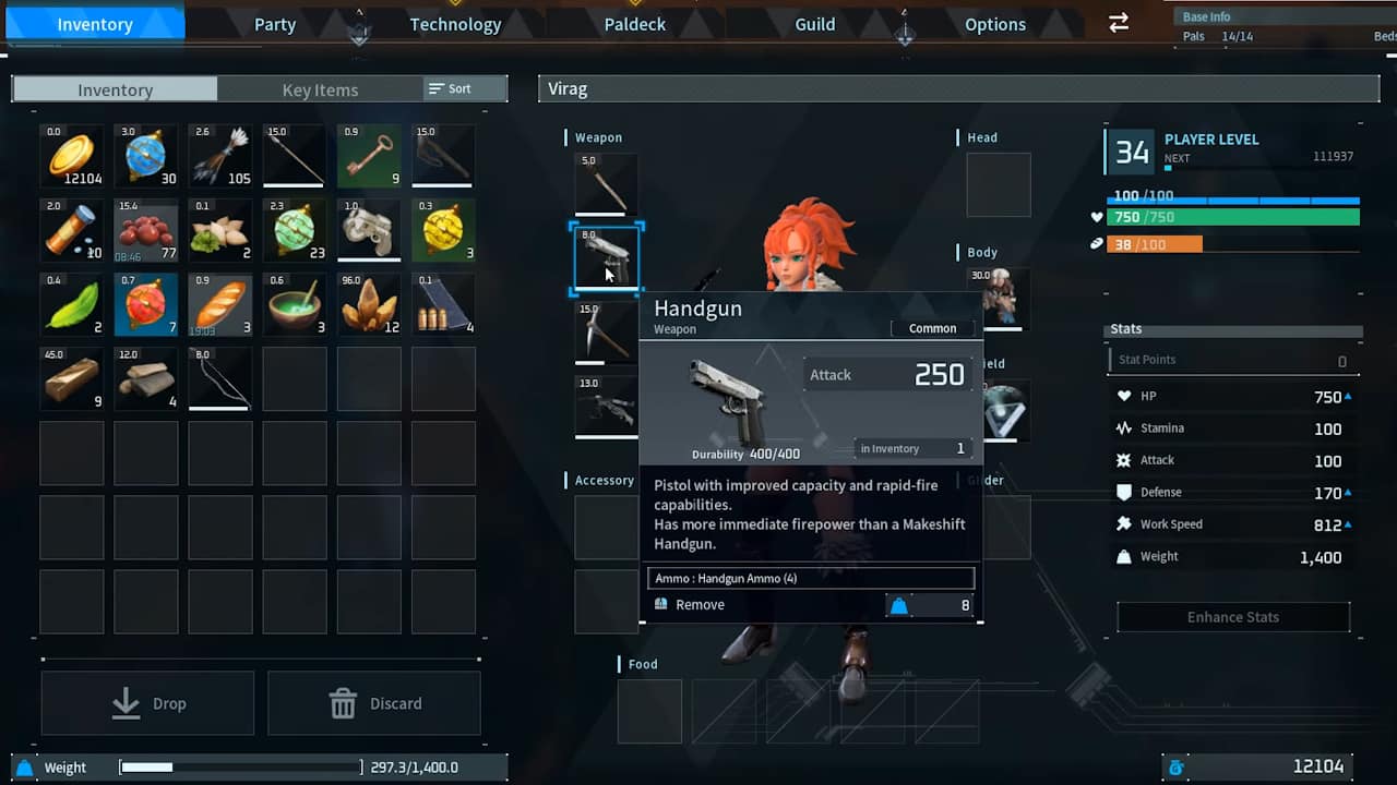 A player equipping a handgun in Palworld